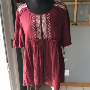 Burgundy Embroidered Top